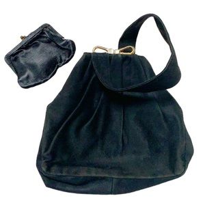 Vintage black suede bow handbag